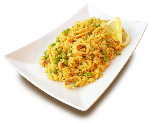 Risotto allo zafferano con calamari e piselli